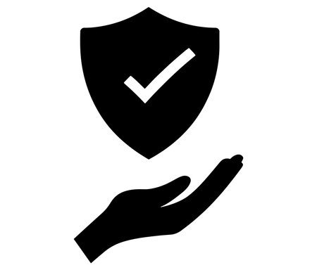 Hand holding shield, Protection icon, Silhouette insurance iconのイラスト素材