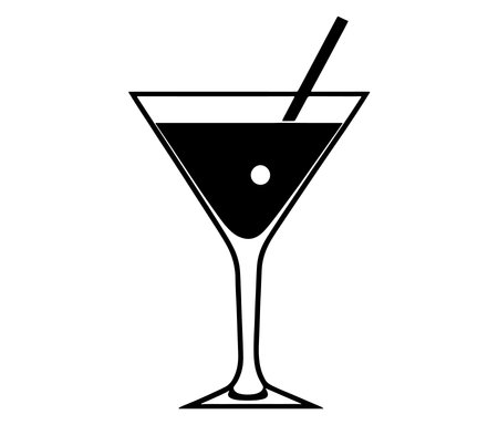 Cocktail glass icon, Martini glass with ice, Silhouette alcohol vectorのイラスト素材