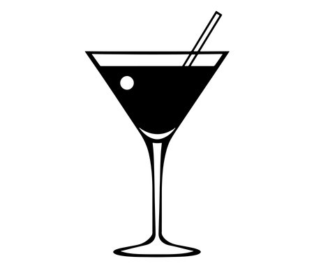 Cocktail glass icon, Martini glass with ice, Silhouette alcohol vectorのイラスト素材