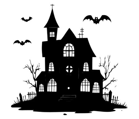 Haunted house vector. Vector Illustration of Halloween Home. Silhouette haunted house iconのイラスト素材