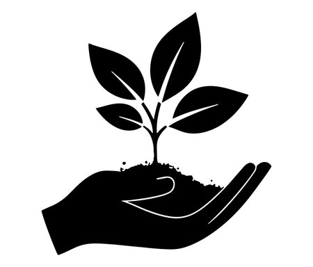 Hand with eco green leaf icon. Plant growth leaf iconのイラスト素材