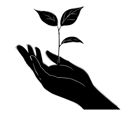 Hand with eco green leaf icon. Plant growth leaf iconのイラスト素材