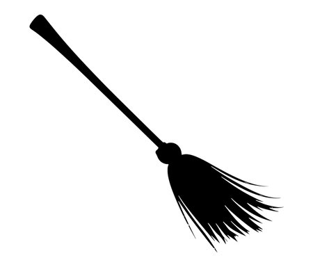 Silhouette of a broom, Black and white broom, Broom isolated on white background.のイラスト素材