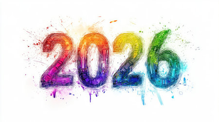 Happy New Year 2026 â Vibrant and Colorful 3D Textの写真素材