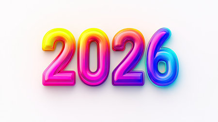 Happy New Year 2026 â Vibrant and Colorful 3D Textの写真素材