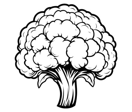 Cauliflower isolated on white, Hand drawn broccoli coloring page, Hand drawn illustration of cabbageのイラスト素材