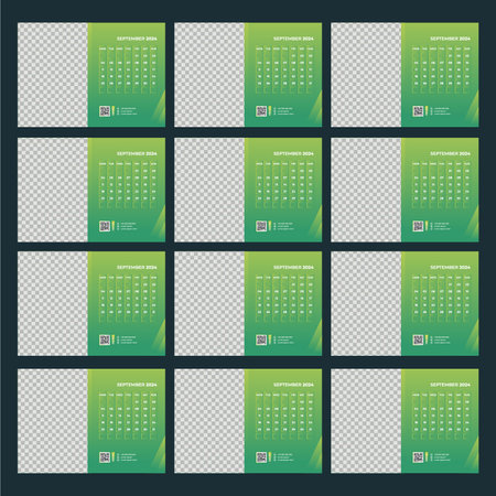 Set of 12 Months Calendar Template. Vector Design Print Template. Week Starts Sundayのイラスト素材