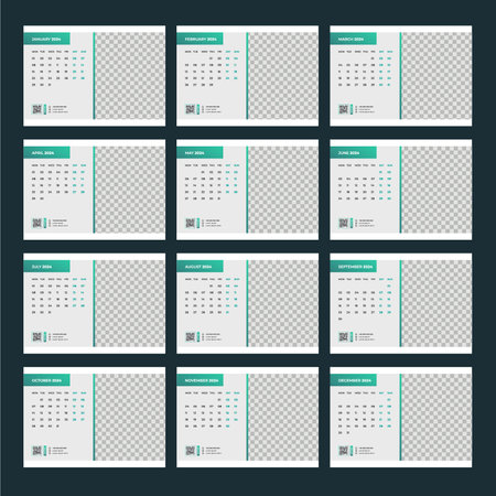 Monthly Calendar Template for 2017 Year. Set of 12 Months. Vector Illustrationのイラスト素材