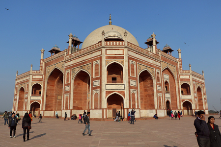 Visitors are enjoying at Humayun's tomb is the tomb of the Mughal Emperor Humayun in Delhi, India. The tomb was commissioned by Humayun's wife Bega Begum in 1569-70.のeditorial素材