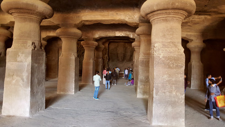 Tourist hot-spot Elephanta caves, one of the oldest rock cut structures of India, perfect expressions of archaic Indian art associated to the cult of Lord Shiva.のeditorial素材