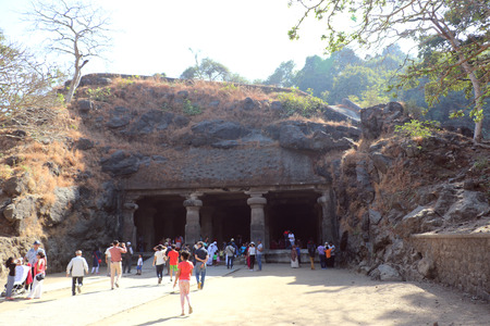 Tourist hot-spot Elephanta caves, one of the oldest rock cut structures of India, perfect expressions of archaic Indian art associated to the cult of Lord Shiva.のeditorial素材