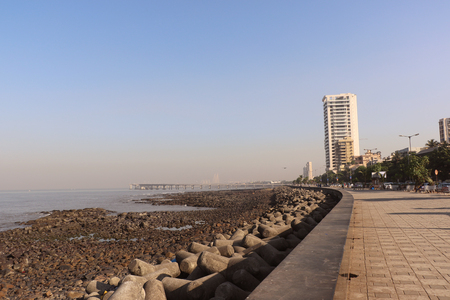 Bandra-Worli Sea Link, eight lane cable-stayed bridge that links regions of Bandra and Worli, western suburbs of Mumbai with Nariman Point, the main business centre.のeditorial素材