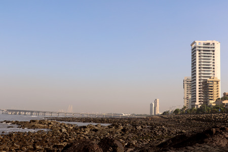 Bandra-Worli Sea Link, eight lane cable-stayed bridge that links regions of Bandra and Worli, western suburbs of Mumbai with Nariman Point, the main business centre.のeditorial素材