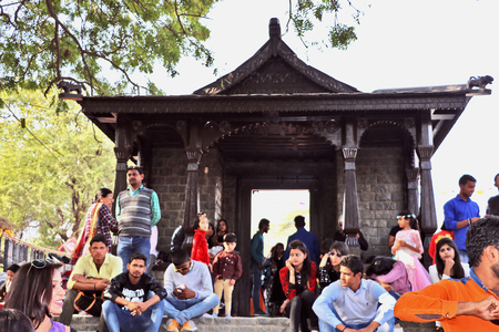 Visitors and local people are enjoying and shopping in Surajkund public craft fair in Surajkund, Faridabad, India.のeditorial素材