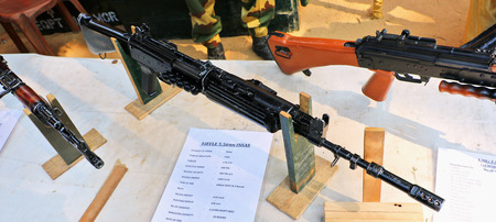 Border security force (BSF) personnel displaying their weapons in public interest at Surajkund craft fair.のeditorial素材