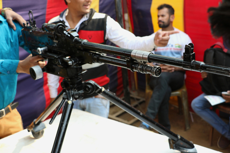 Border security force (BSF) personnel displaying their weapons in public interest at Surajkund craft fair.のeditorial素材