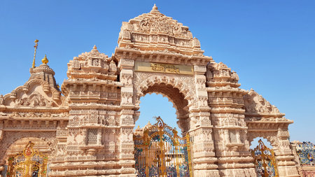 The exterior of the popular Hindu Kirti Temple of Govardhan famous for its classic architecture.のeditorial素材