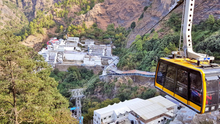 Aerial view of Mata Vaishno Devi Shrine from a ropeway trolley.のeditorial素材