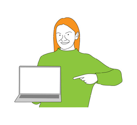 Vector a businesswoman is sitting at a laptop the girl is surfing the internet line artのイラスト素材