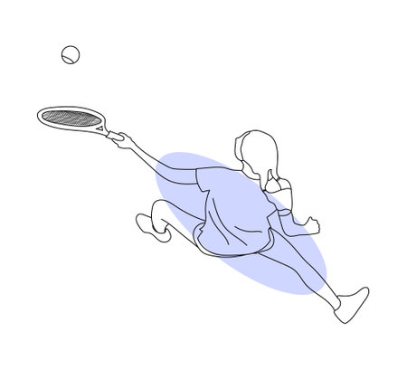 Line art of tennis player vector illustration sketch hand drawn isolated on white backgroundのイラスト素材