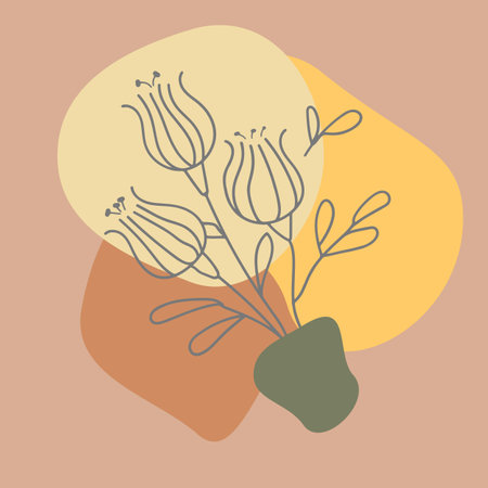 Flower in vase. Hand drawn minimalistic vector illustration.の写真素材