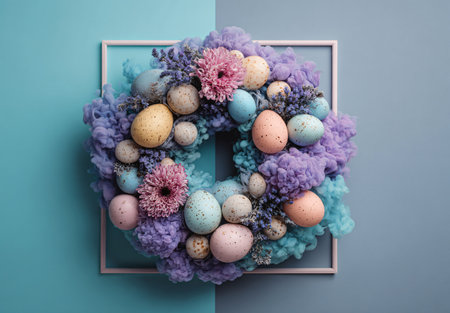 Easter eggs wreath with pastel smokeの素材