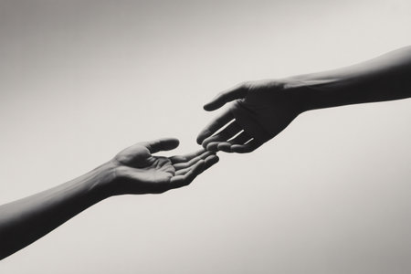 Two hands reaching out to each other in monochromeの素材
