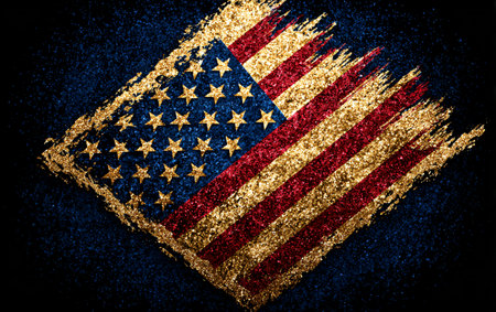 Sparkling American flag design on a black backgroundの素材