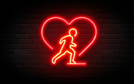 Neon runner inside a heart on a brick wall designの素材