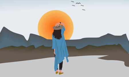 Style girl cares about herself and her future. Concept of love yourself and a healthy lifestyle. Vector flat illustration.のイラスト素材