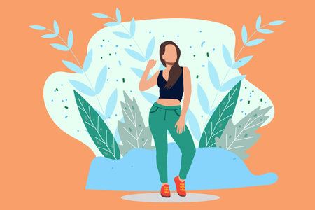 Style girl cares about herself and her future. Concept of loving yourself and a healthy lifestyle. Vector flat illustration.のイラスト素材