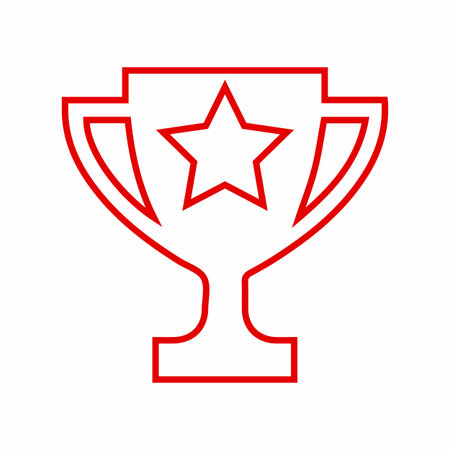 A simple, stylized red outline of a trophy with a star inside, representing success, winning, and recognition.のイラスト素材