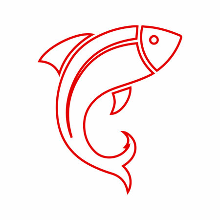 A simple, elegant red outline of a fish, with clean lines and a classic silhouette, presented on a white background.のイラスト素材