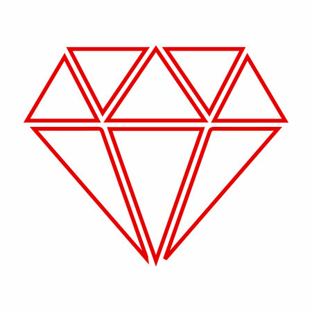A stylized, geometric outline of a diamond in a vibrant red color against a white background.のイラスト素材