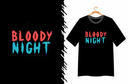 A chilling t-shirt design featuring the words 'Bloody Night' in a distressed, dripping, and colorful font. Perfect for Halloween, horror fans, or anyone who loves a spooky aesthetic.のイラスト素材