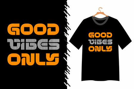 Spread positivity with this retro-inspired 'Good Vibes Only' typography t-shirt design. Featuring bold, distressed lettering in orange and white, this graphic tee is perfect for anyone who loves a positive outlook and vintage aesthetics. Great for casual wear, festivals, or as a motivational gift.のイラスト素材