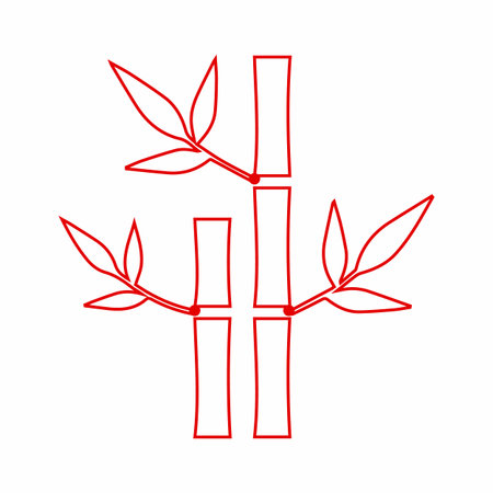 Bamboo illustration with line art style, featuring plant branches and leaves. Oriental zen inspired minimal design. Nature drawing.のイラスト素材