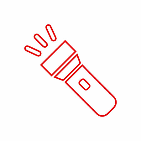 Flashlight beam light torch equipment. Portable illumination device outline. Hand flashlight beam light torch lighting outline graphic.のイラスト素材