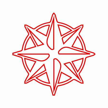 Compass outline illustration. Red icon for navigation, direction, and guidance nautical tool. Exploration and search.のイラスト素材