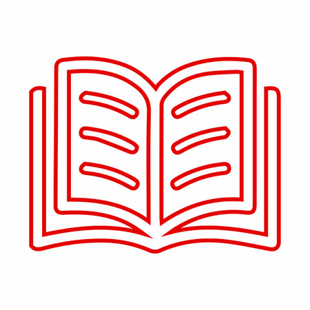 Red Open book icon symbol design. Vector learning outline illustration isolated on transparent background. Simple line style. Education concept.のイラスト素材