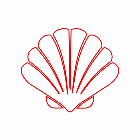 Simple seashell illustration with clam outline. Natural sea shell graphic with line art and minimal design. Marine nature drawing.のイラスト素材