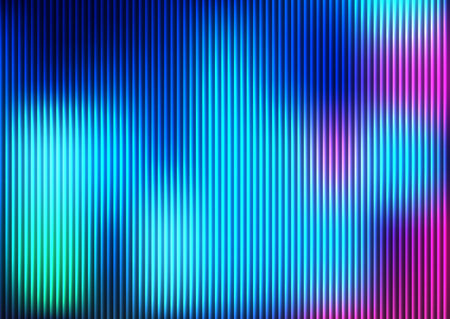 Dynamic abstract background featuring luminous vertical stripes in a vibrant spectrum of cool and warm colors.の写真素材