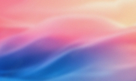 Gradient background with soft waves of pink, purple, and blue hues, grainy texture.の写真素材