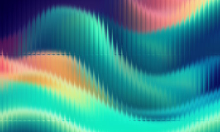 Dynamic abstract wavy gradient background with vertical textured lines and vibrant colorsの写真素材