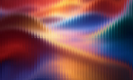 Abstract vibrant iridescent corrugated glass texture background with colorful light wavesの写真素材