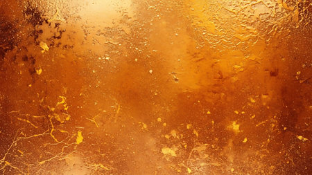 A close-up abstract view of a textured surface in warm golden amber hues, featuring subtle, scattered light reflections and organic patterns.の素材