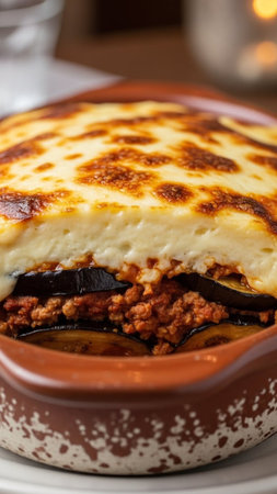 Delicious moussaka dish with eggplant and minced meatの素材