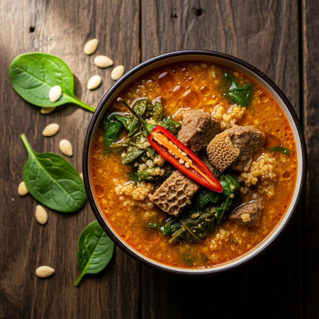 Delicious thai red curry with meat and vegetablesの素材