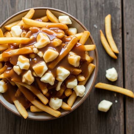 Delicious poutine dish with french fries and cheese curdsの素材