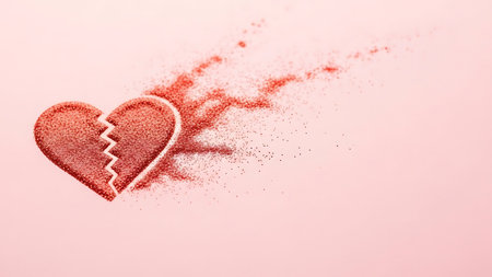 Symbolic broken heart made of cinnamon powder representing love, separation, or seasonal themes for design projectsの素材